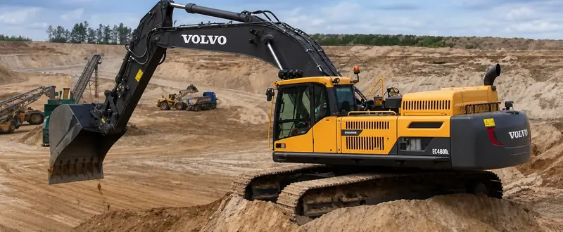 A 360 excavator digging on an earthworks site